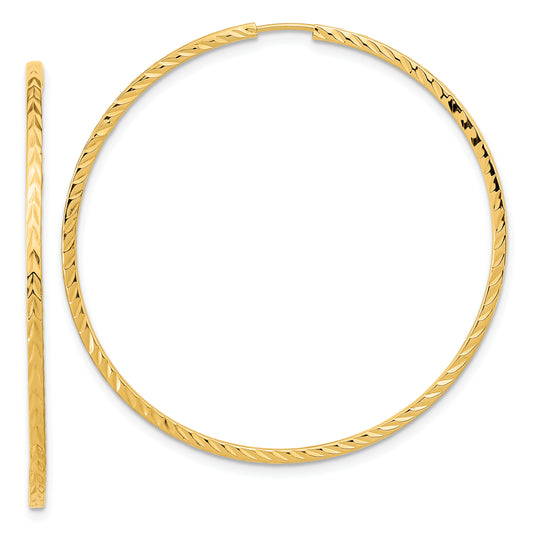 10K Yellow Gold Diamond-Cut Square Tube Endless Hoop Earrings