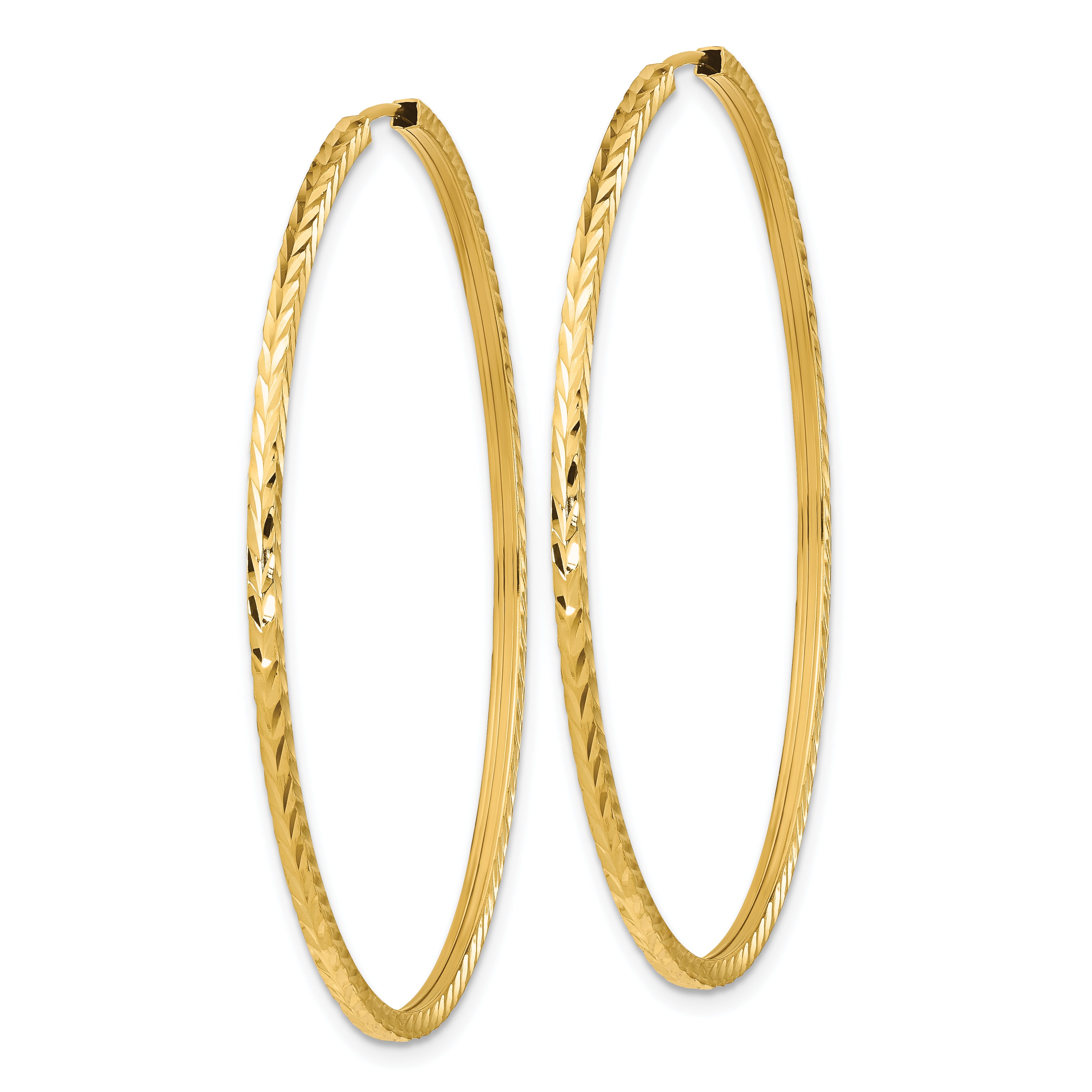 10K Yellow Gold Diamond-Cut Square Tube Endless Hoop Earrings
