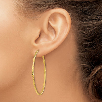10K Yellow Gold Diamond-Cut Square Tube Endless Hoop Earrings