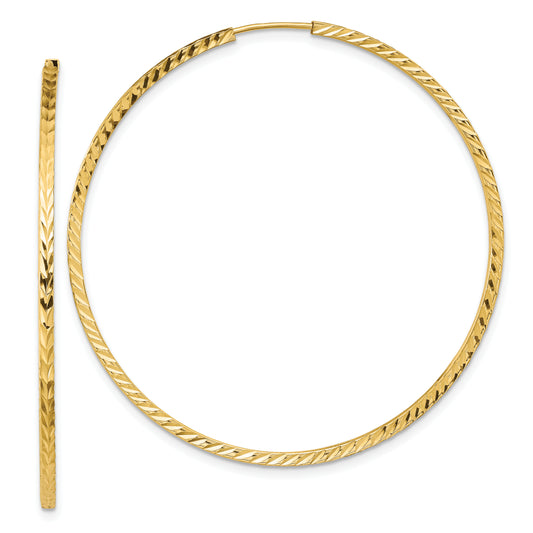 10K Yellow Gold Diamond-Cut Square Tube Endless Hoop Earrings