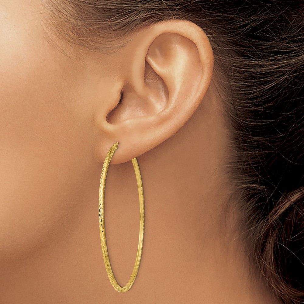 10K Yellow Gold Diamond-Cut Square Tube Endless Hoop Earrings