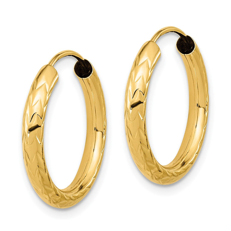 10K Yellow Gold Polished & D/C Endless Hoop Earrings