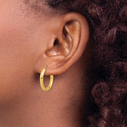 10K Yellow Gold Polished & D/C Endless Hoop Earrings