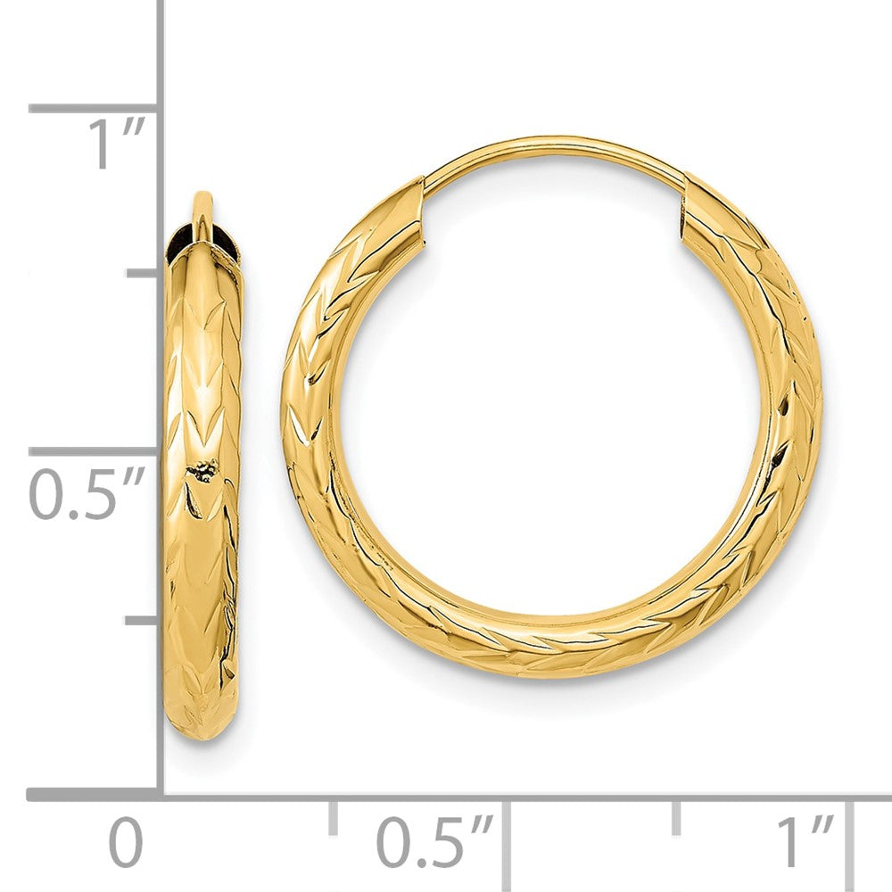 10K Yellow Gold Polished & D/C Endless Hoop Earrings