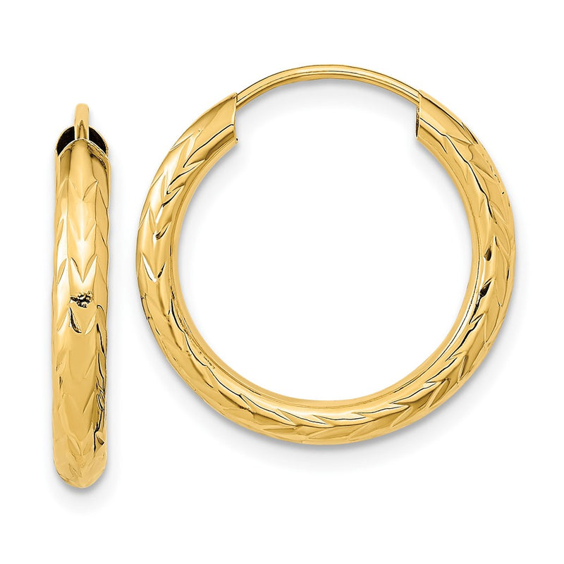 10K Yellow Gold Polished & D/C Endless Hoop Earrings