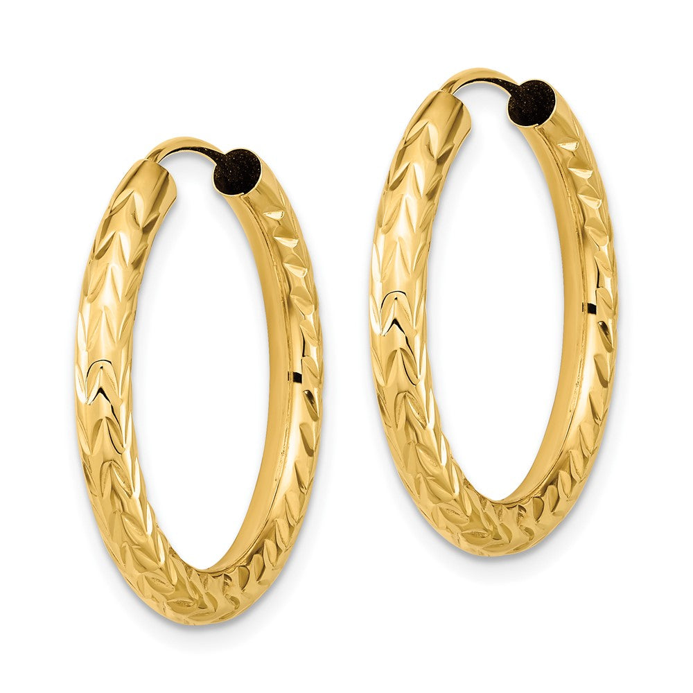 10K Yellow Gold Polished & D/C Endless Hoop Earrings