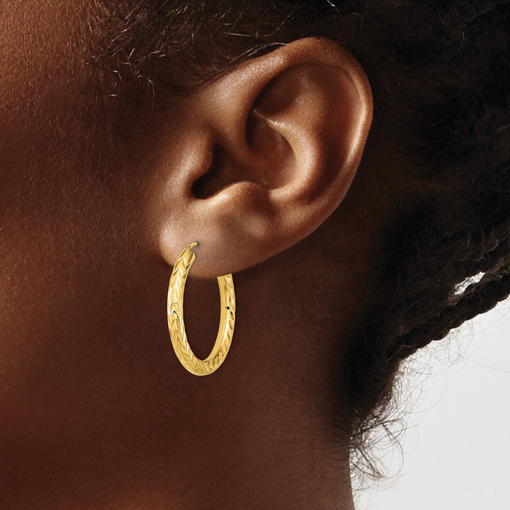 10K Yellow Gold Polished & D/C Endless Hoop Earrings