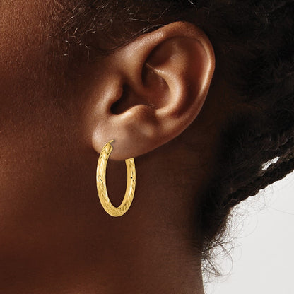 10K Yellow Gold Polished & D/C Endless Hoop Earrings