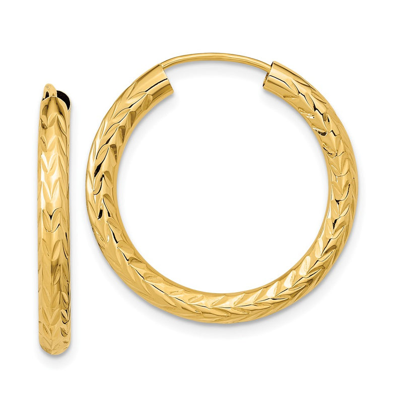 10K Yellow Gold Polished & D/C Endless Hoop Earrings
