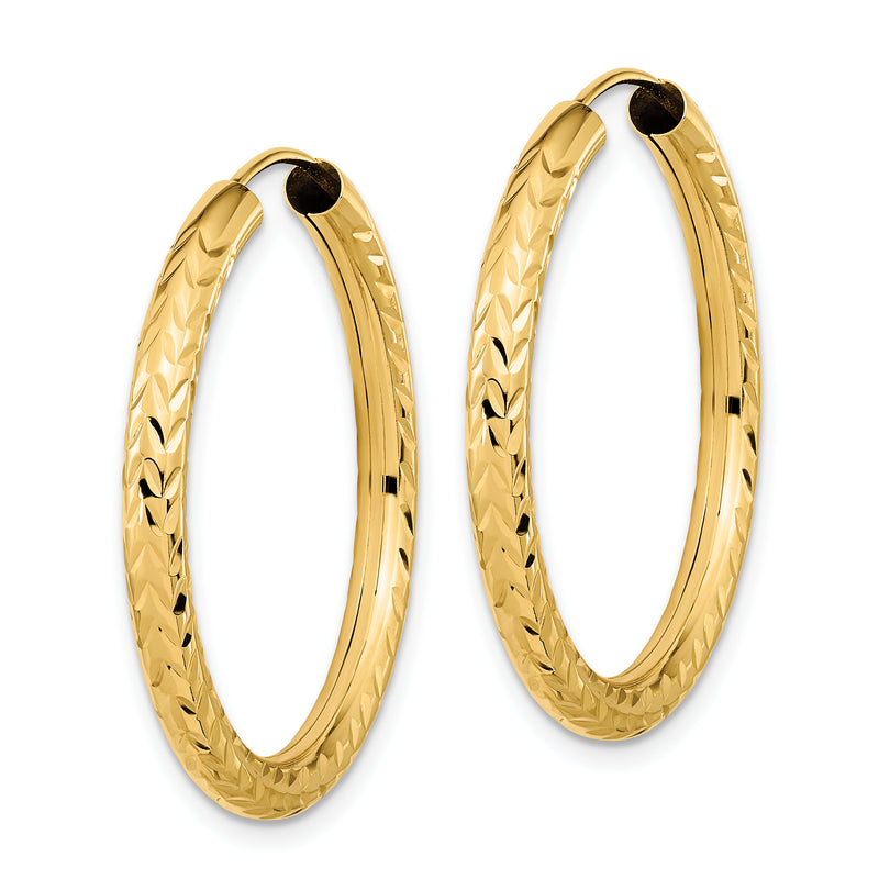 10K Yellow Gold Polished & D/C Endless Hoop Earrings