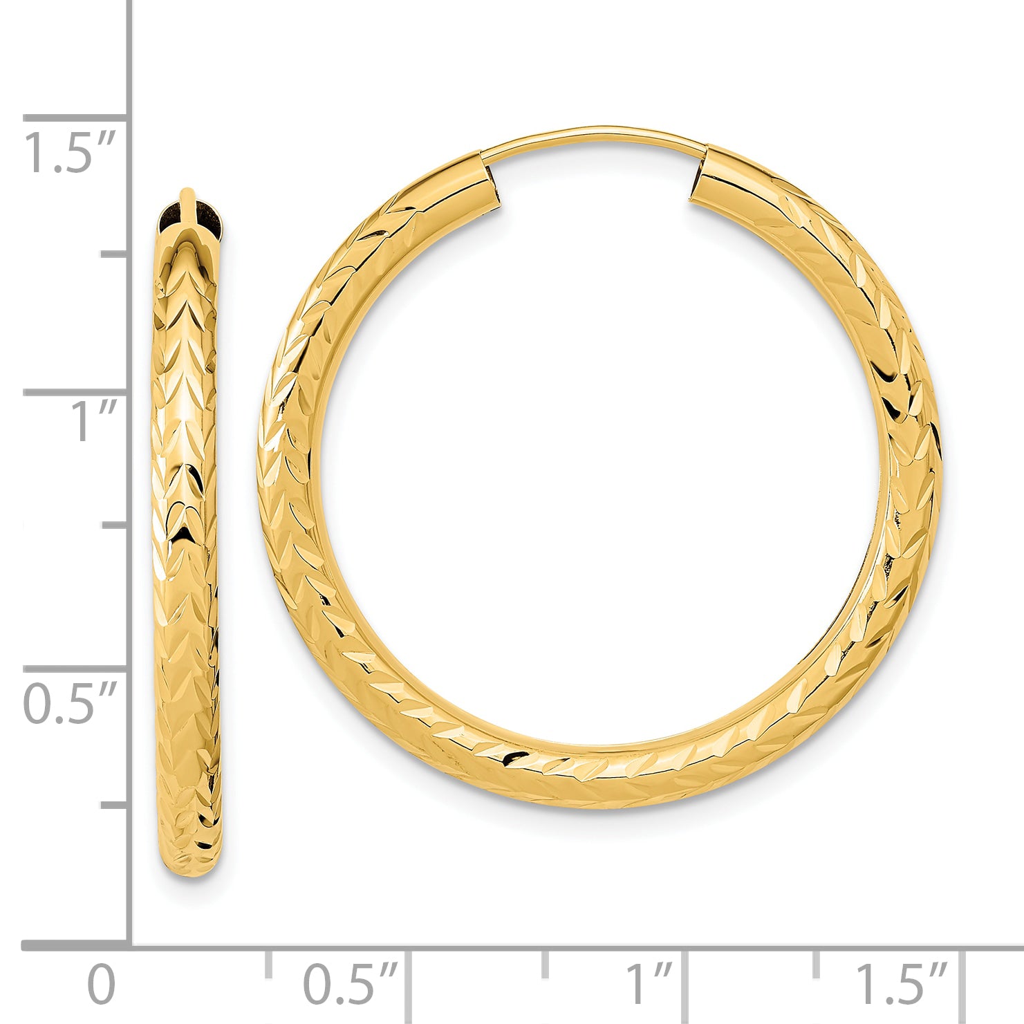 10K Yellow Gold Polished & D/C Endless Hoop Earrings