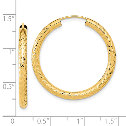 10K Yellow Gold Polished & D/C Endless Hoop Earrings