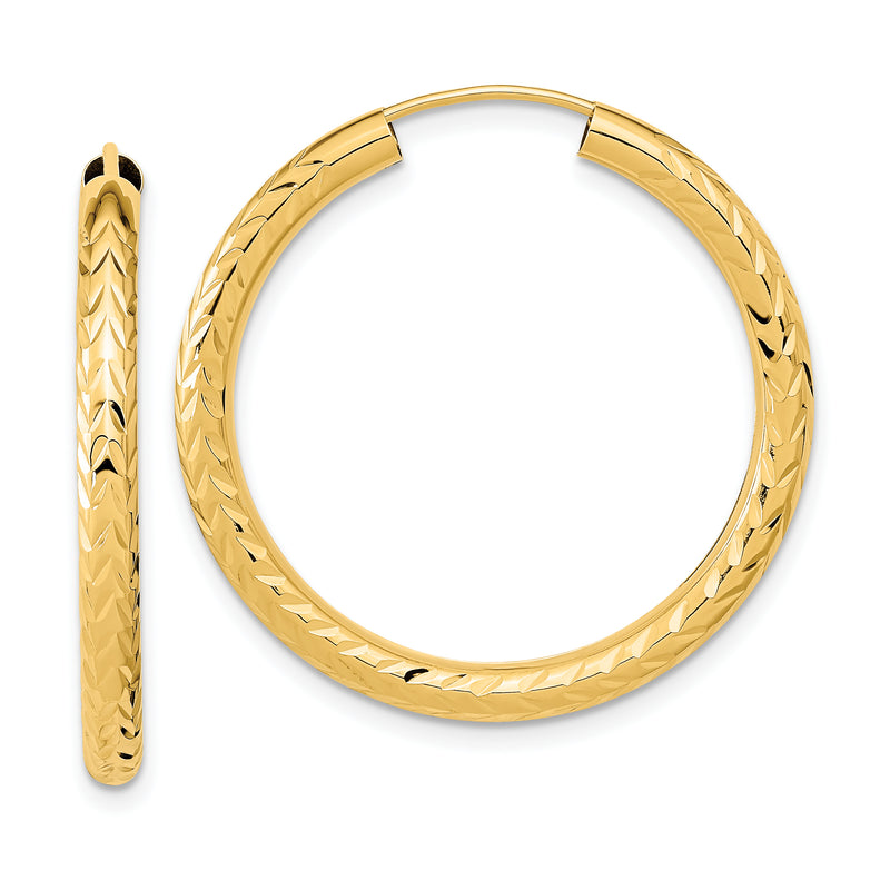 10K Yellow Gold Polished & D/C Endless Hoop Earrings