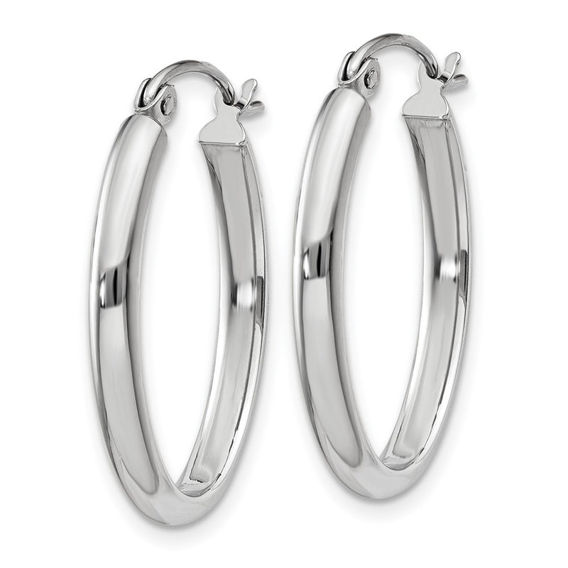 10K White Gold Polished 2.75mm Oval Tube Hoop Earrings