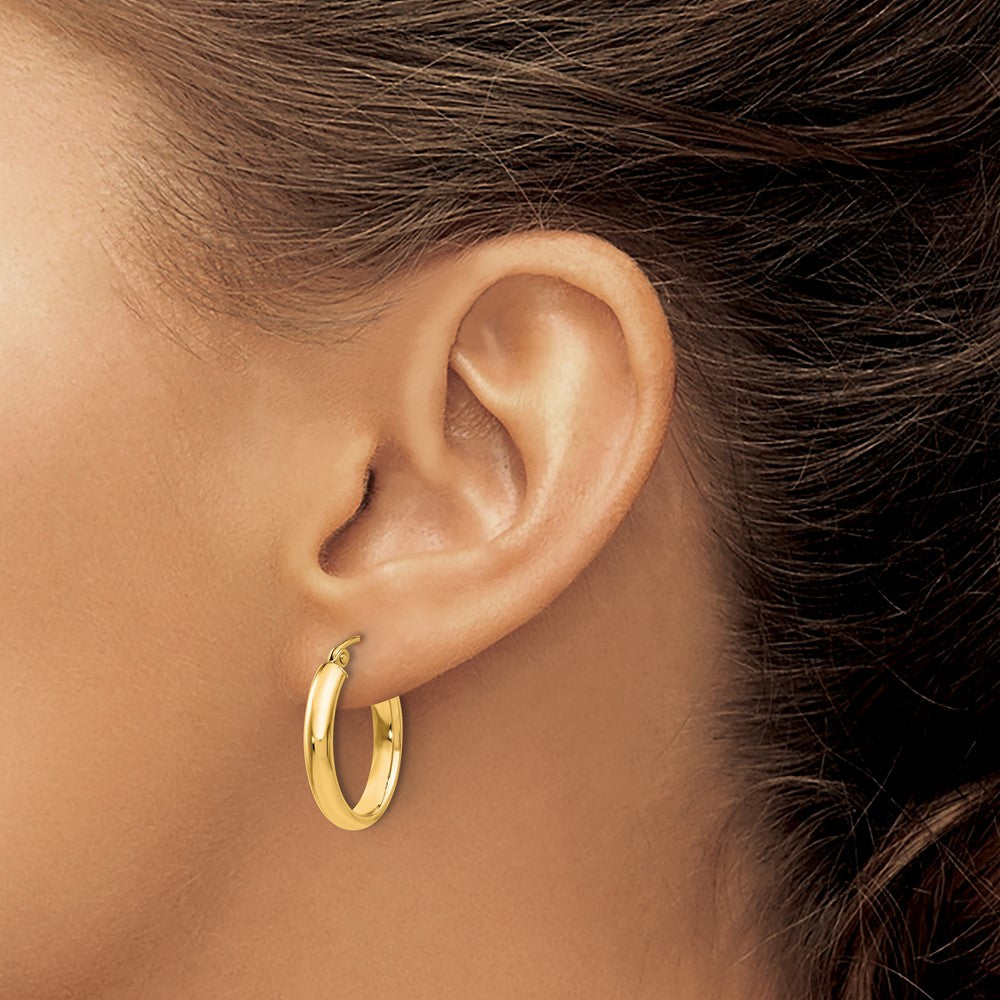 10K Yellow Gold Polished 3.75mm Oval Tube Hoop Earrings