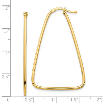 10K Yellow Gold 1.5mm Polished Large Triangle Dangle Hoop Earrings