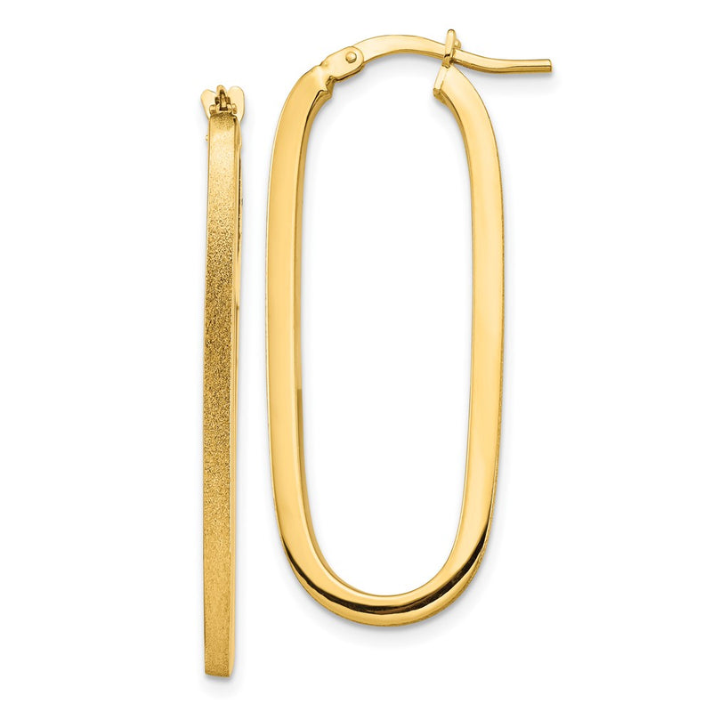 10K Yellow Gold Polished & Satin 2mm Oval Hoop Earrings