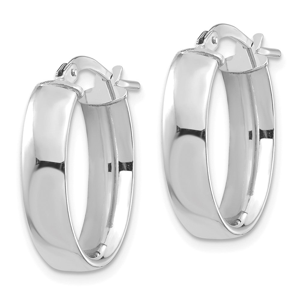 10K White Gold High Polished 5mm Oval Hoop Earrings