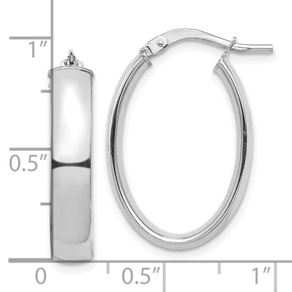 10K White Gold High Polished 5mm Oval Hoop Earrings