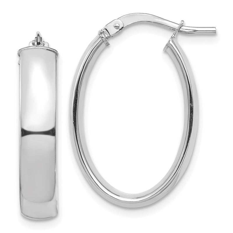 10K White Gold High Polished 5mm Oval Hoop Earrings