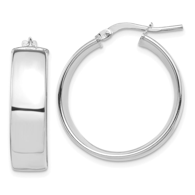 10K White Gold High Polished 7mm Hoop Earrings