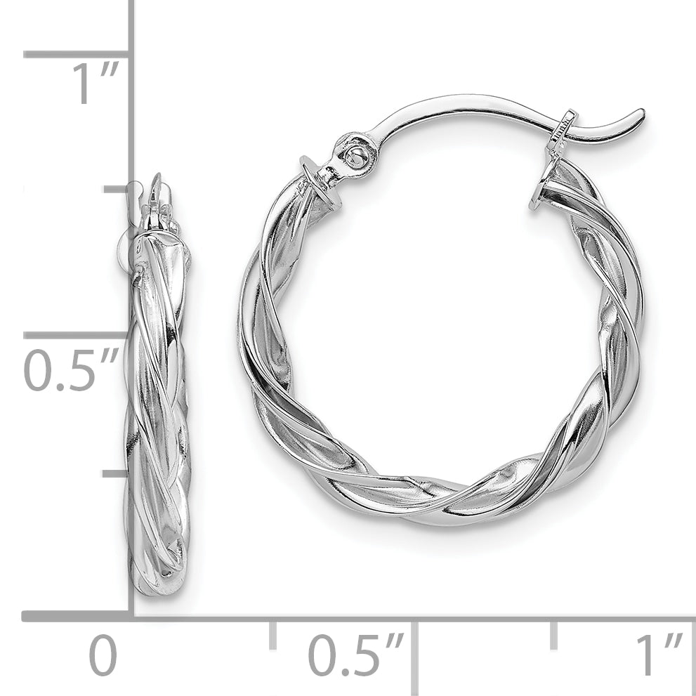 10K White Gold Polished Twisted Hoop Earrings