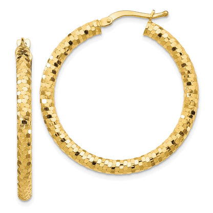 10K Yellow Gold 10K 3X32mm Diamond-Cut Hoop Earrings