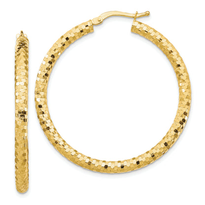 10K Yellow Gold 10K 3X38mm Diamond-Cut Hoop Earrings