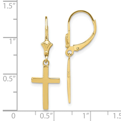 10K Yellow Gold Polished Cross Leverback Earrings