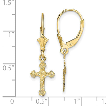 10K Yellow Gold Crucifix Leverback Earrings