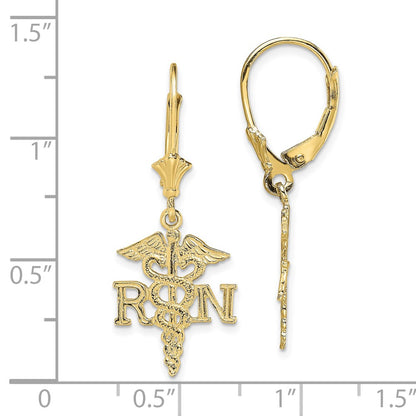 10K Yellow Gold 10K Rn Caduceus Leverback Earrings