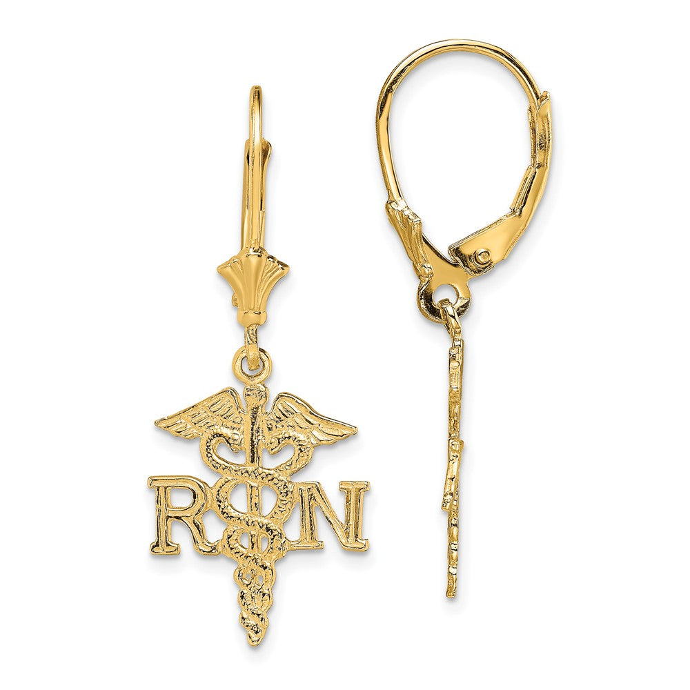 10K Yellow Gold 10K Rn Caduceus Leverback Earrings