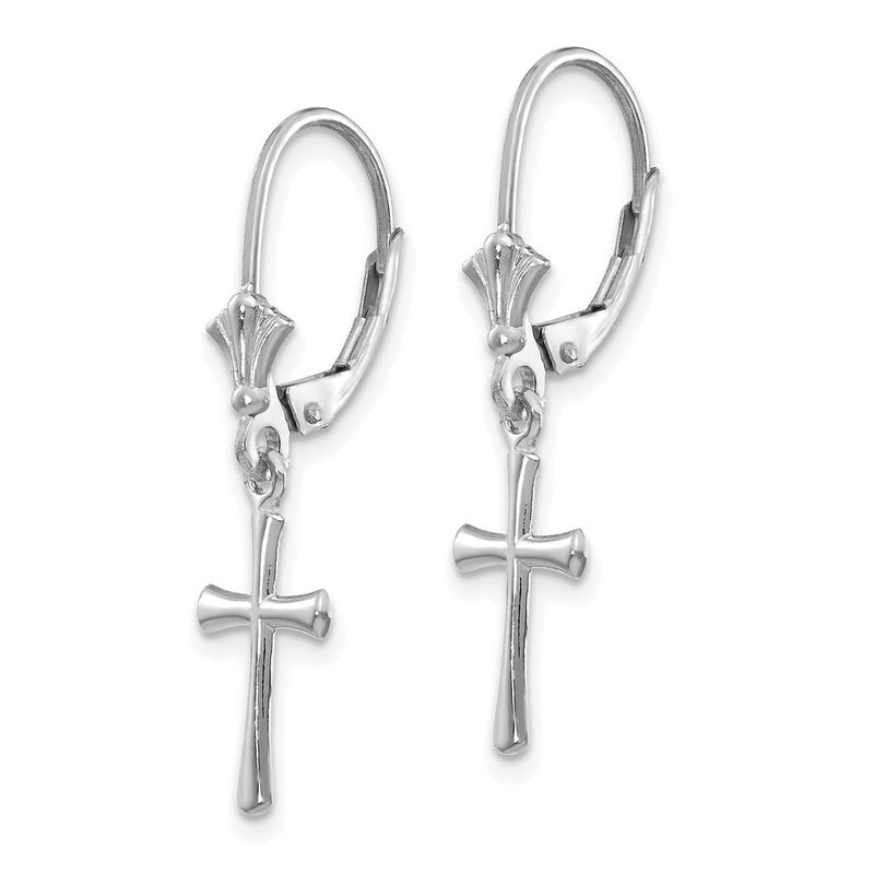 10K White Gold 10K Cross Leverback Earrings