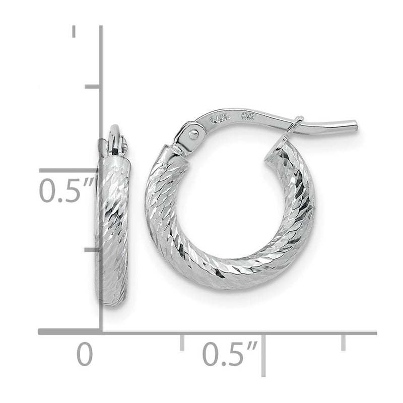 10K White Gold Polished Diamond-Cut 2.4mm Hoop Earrings