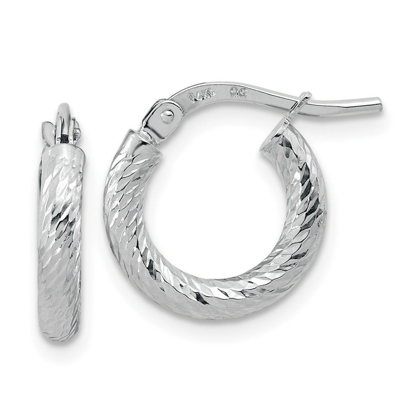10K White Gold Polished Diamond-Cut 2.4mm Hoop Earrings