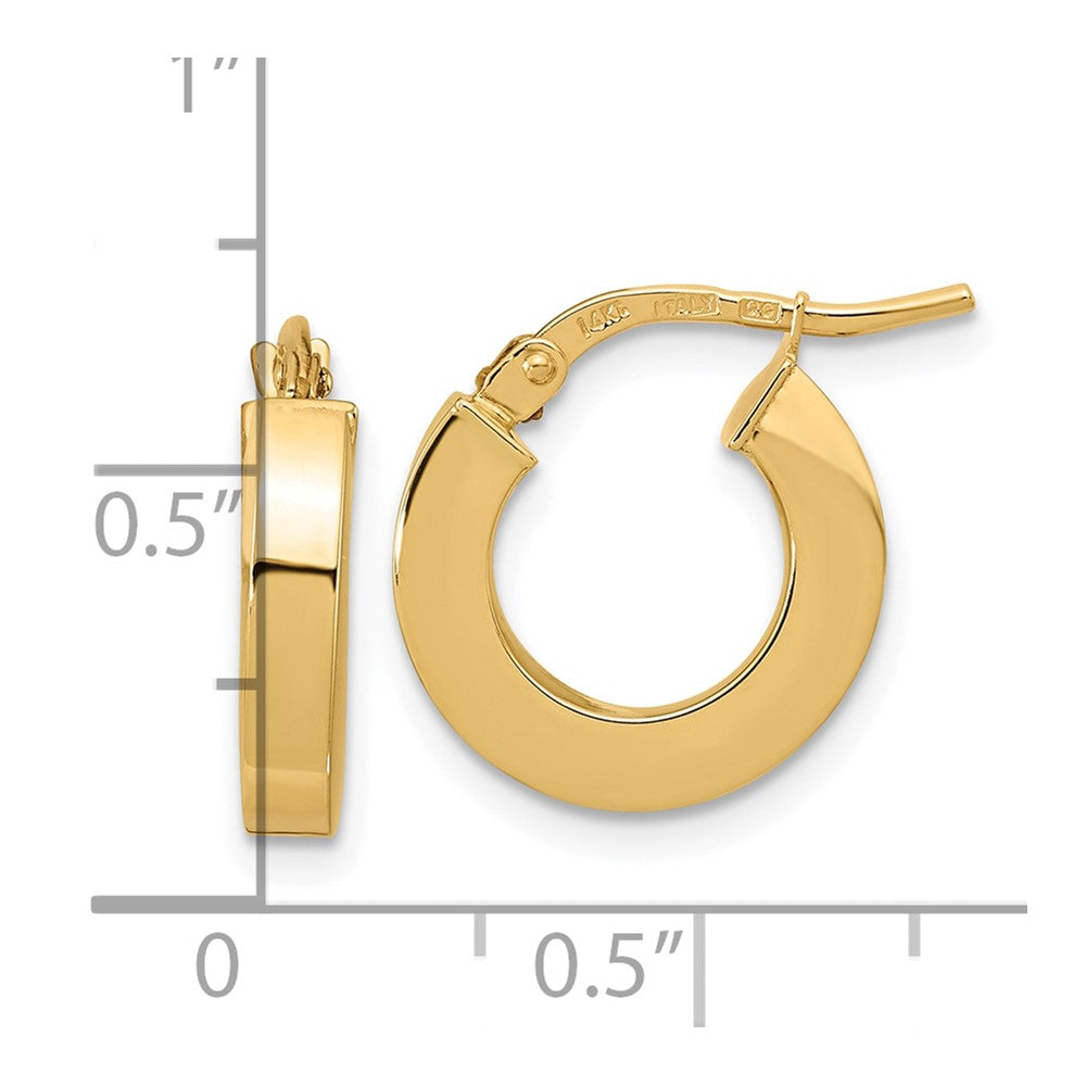 10K Yellow Gold Polished 3mm Square Tube Hoop Earrings
