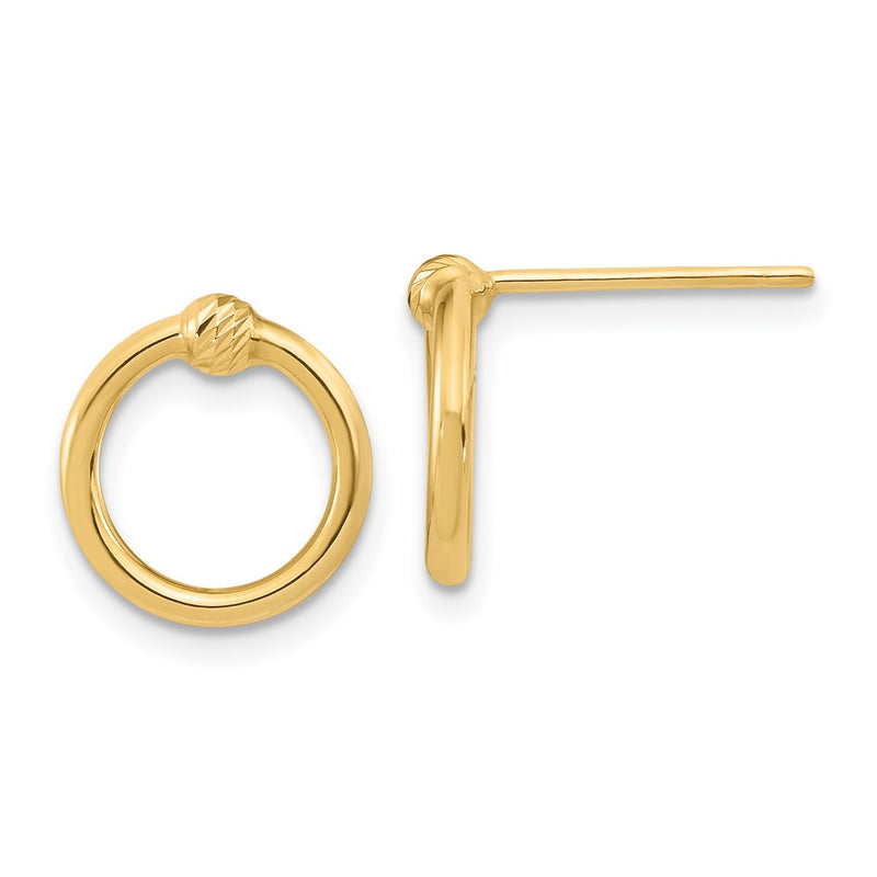10K Yellow Gold Polished & D/C Circle Post Earrings
