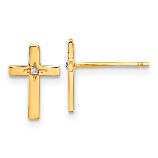10K Yellow W/Rhodium And White Rhodium Cross Post Earrings