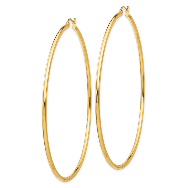 10K Yellow Gold Polished 2X75mm Lightweight Tube Hoop Earrings