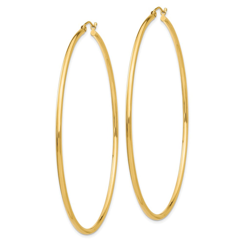 10K Yellow Gold Polished 2X70mm Lightweight Tube Hoop Earrings