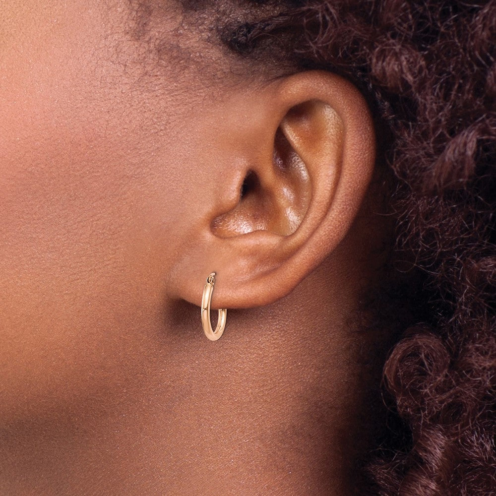 10K Rose Gold Polished 2mm Lightweight Tube Hoop Earrings