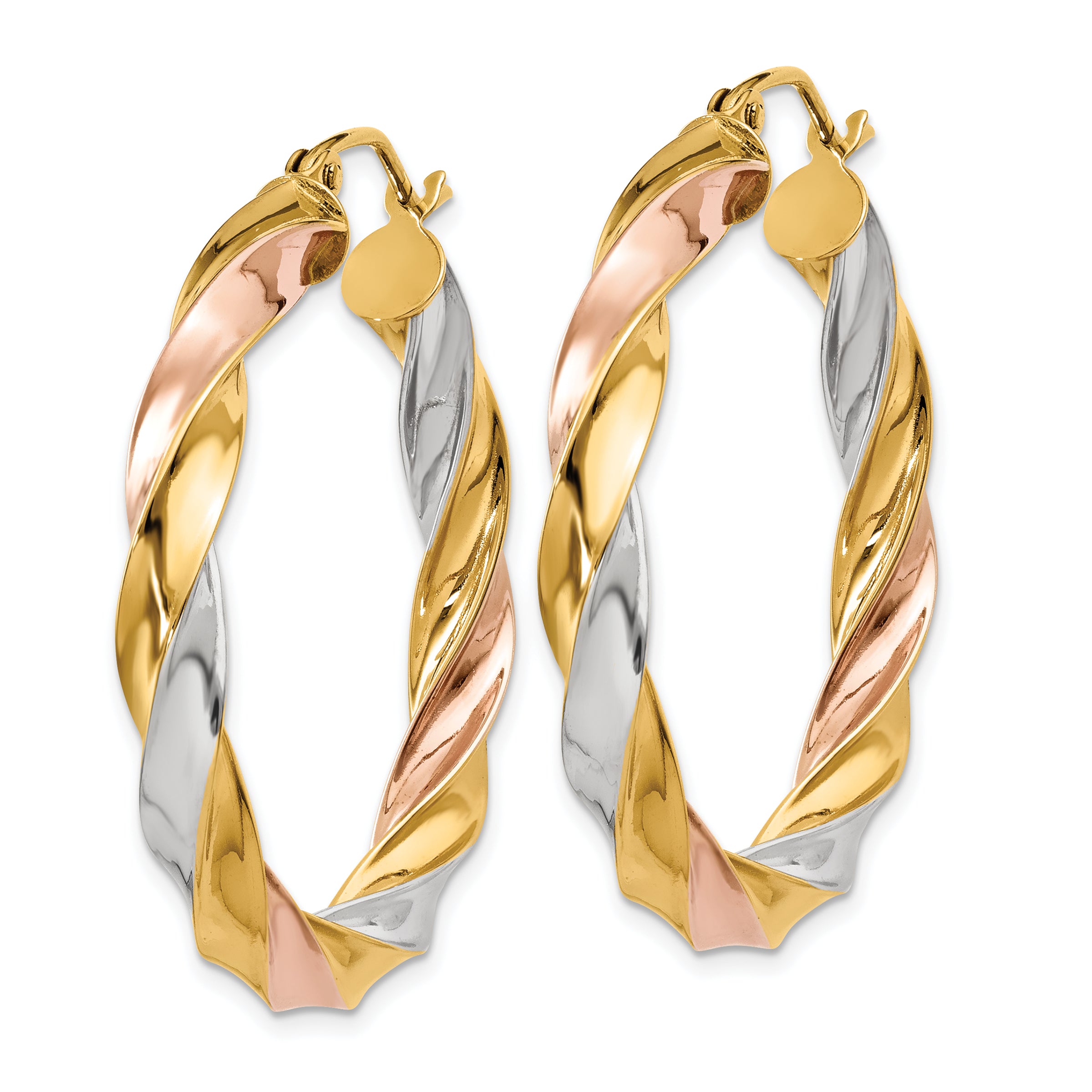 10K Tri Color Tri-Color Light Twisted Hoop Earrings