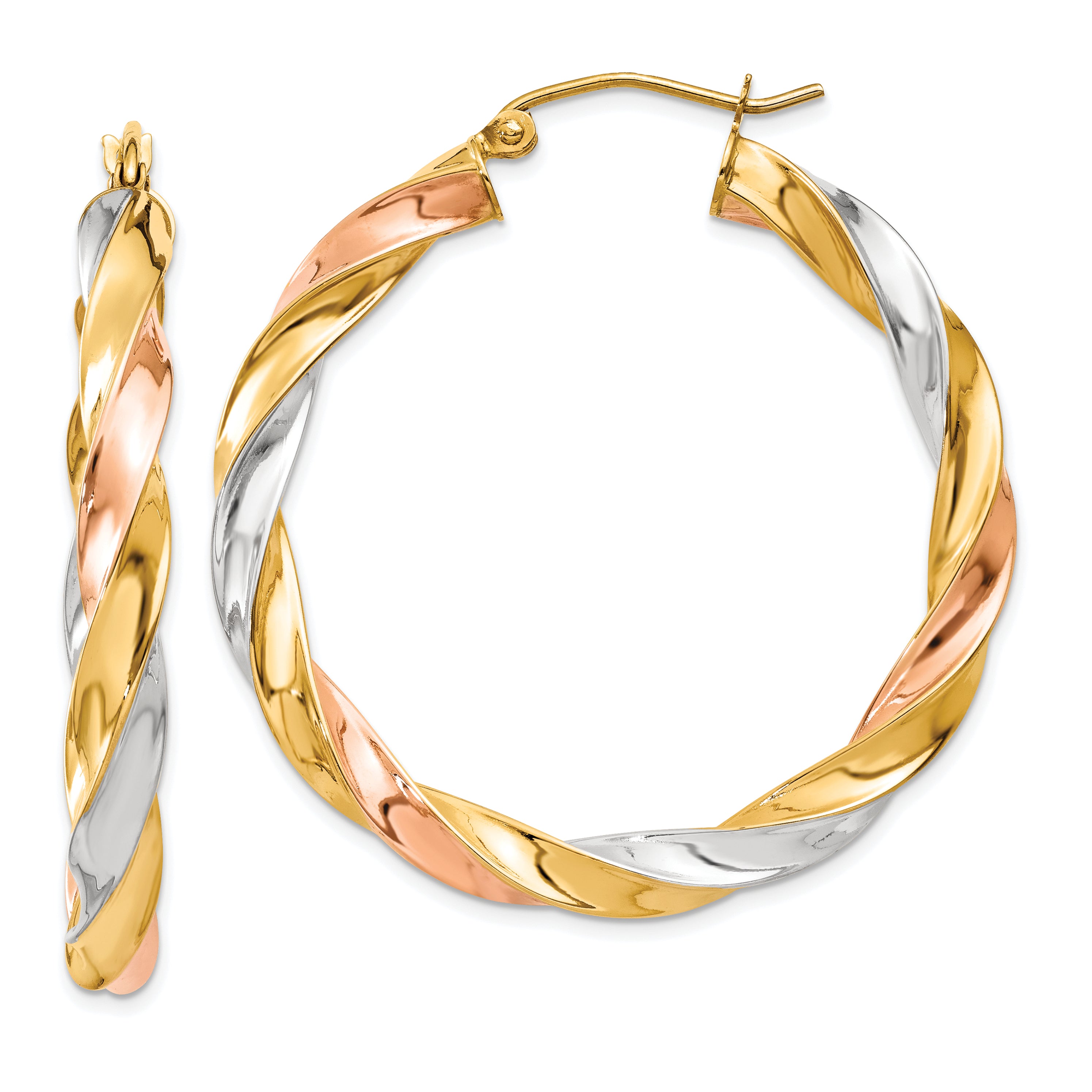 10K Tri Color Tri-Color Light Twisted Hoop Earrings