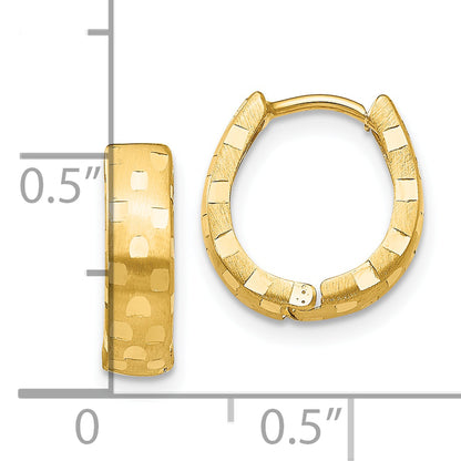 10K Yellow Gold Diamond Cut 4mm Patterned Hinged Hoop Earrings