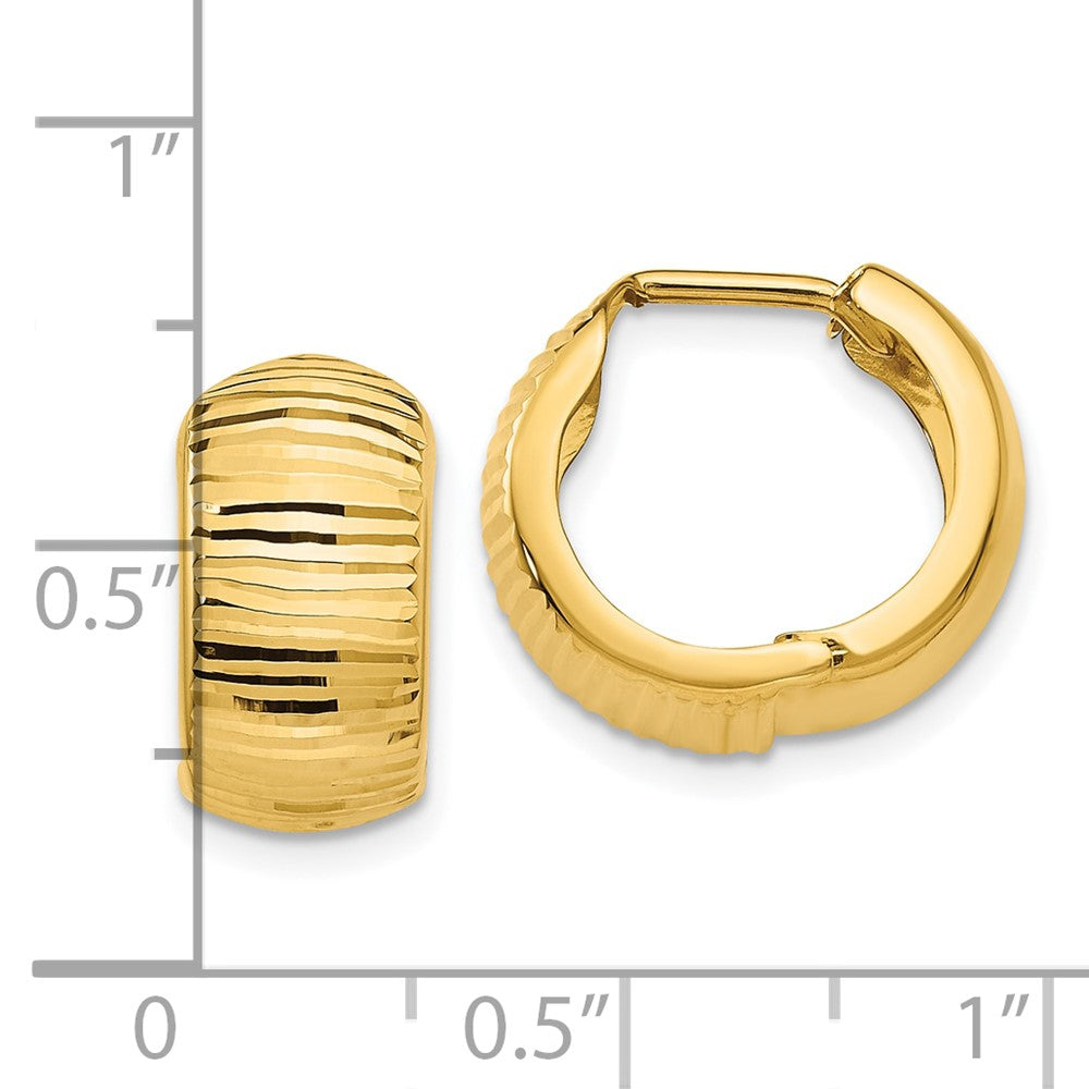 10K Yellow Gold Textured And Polished Hinged Hoop Earrings