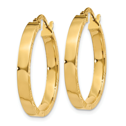 10K Yellow Gold Diamond Cut Edge Medium 3mm Polished Hoop Earrings