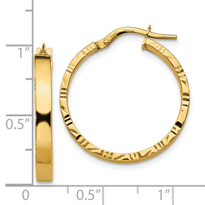 10K Yellow Gold Diamond Cut Edge Medium 3mm Polished Hoop Earrings