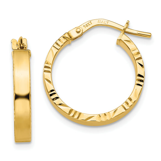10K Yellow Gold Small 3mm Diamond Cut Edge Polished Hoop Earrings