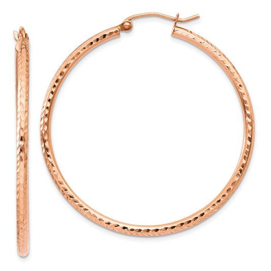 10K Rose Gold 10K Polished Lightweight Large Diamond-Cut Tube Hoop Earrings