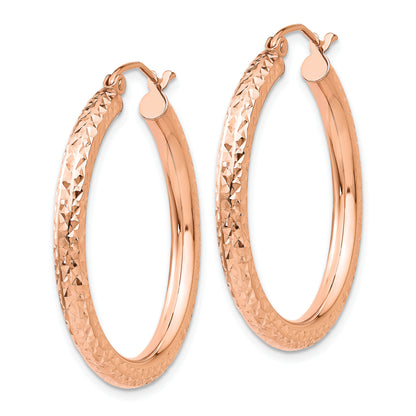 10K Rose Gold 10K Diamond-Cut 3mm Round Hoop Earrings